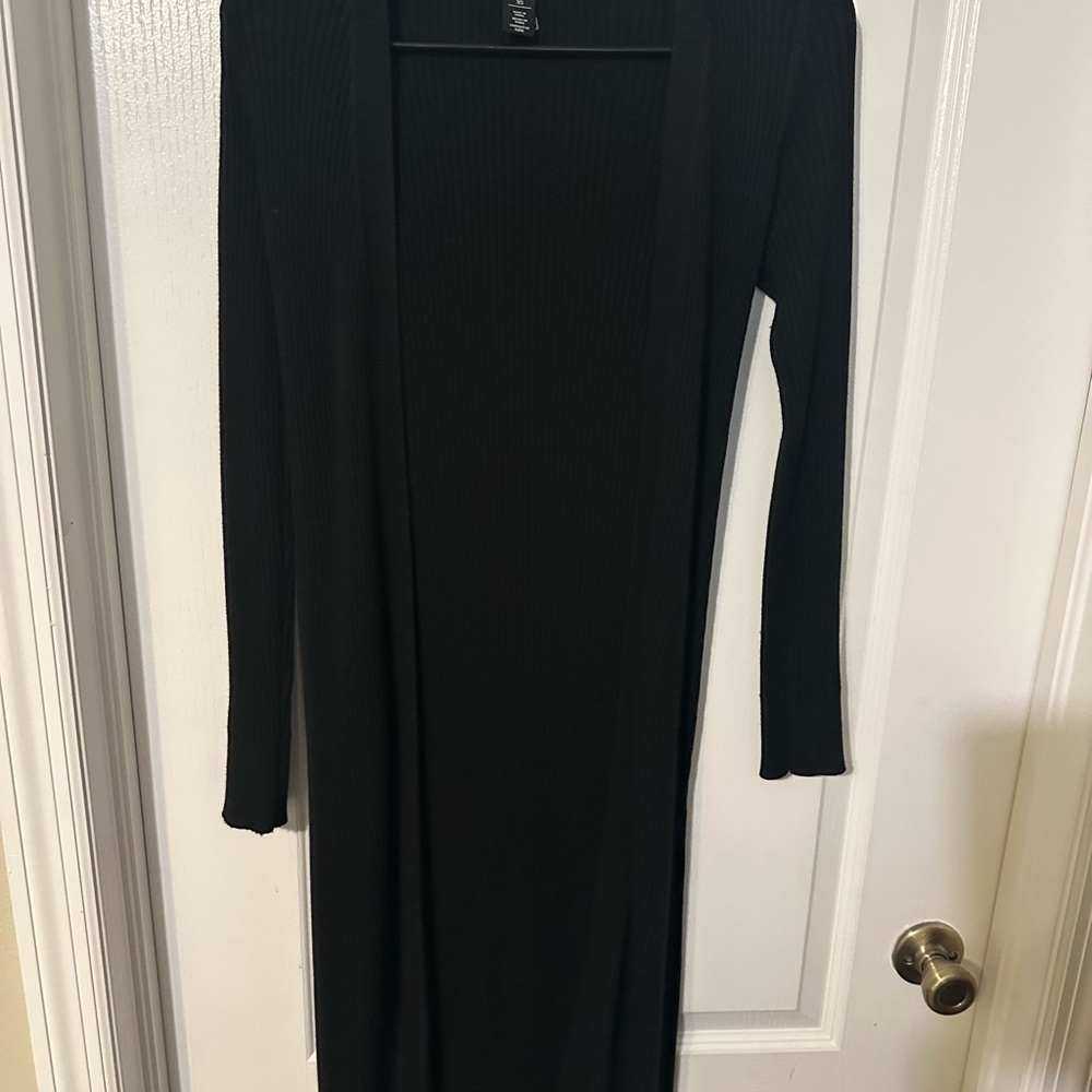 WHBM Black Long Sleeve Open Front Midi Duster Cardigan Sweater - Picture 4 of 7